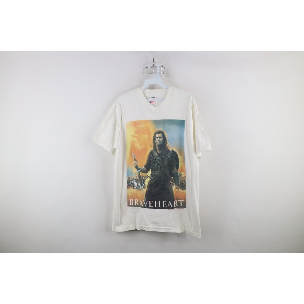 Vintage 90s Mens Large Mel Gibson Braveheart Movie Short Sleeve TShirt White
